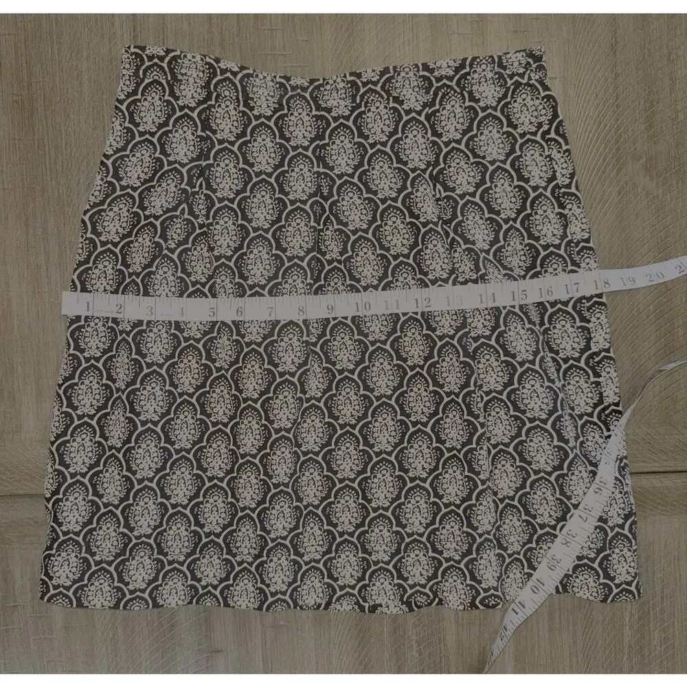 Ann Taylor LOFT Black Ivory Geometric Print Linen Blend Pleated Mini Skirt 4P